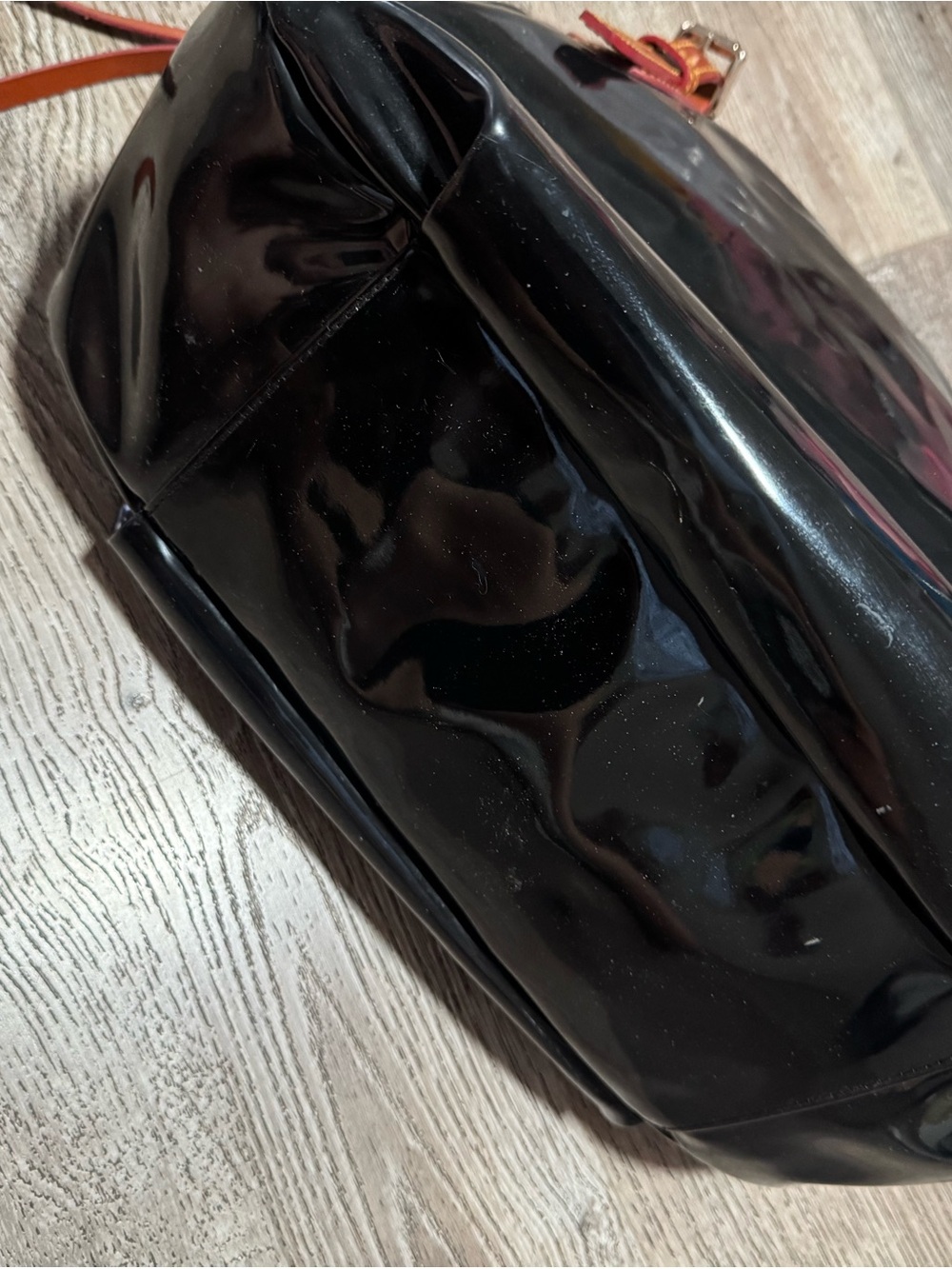 Dooney & Bourke Black Patent Shoulder Bag with Brown Trim - Picture 6 of 9